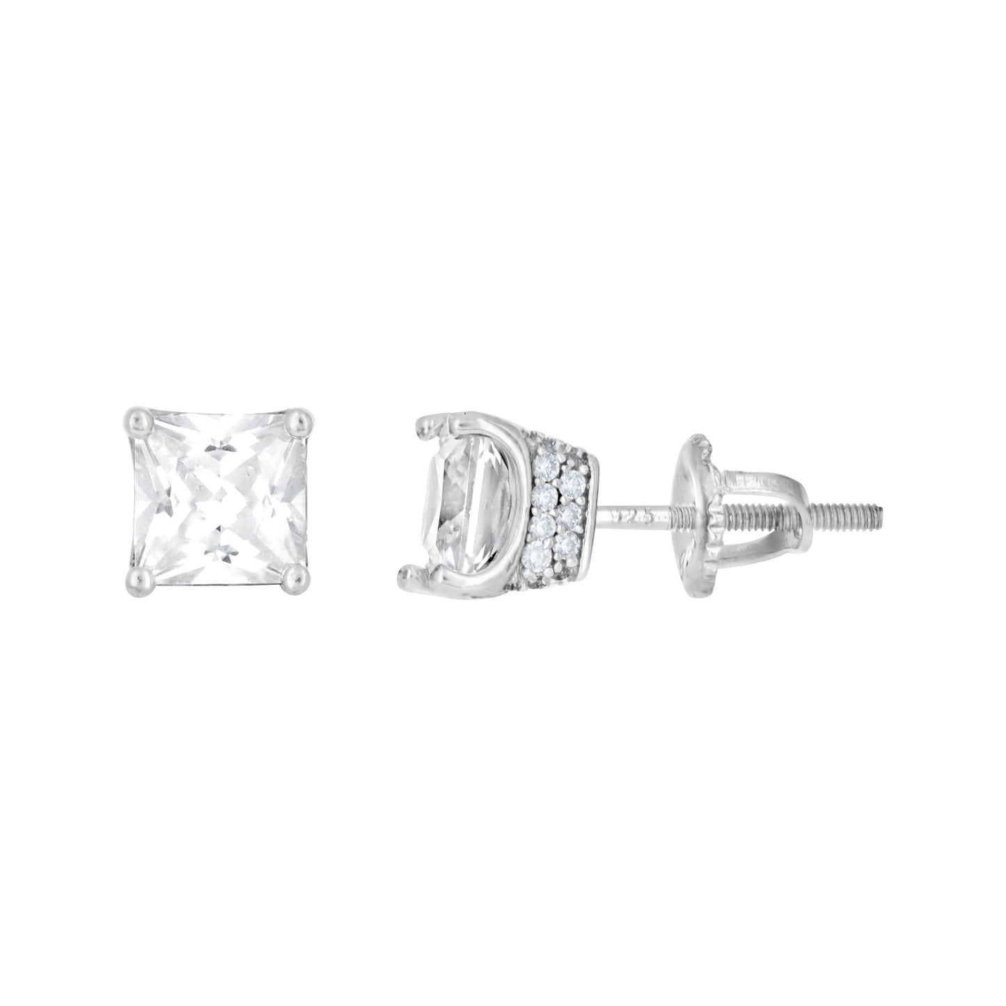 925 Sterling Silver Cz Earrings 6mm