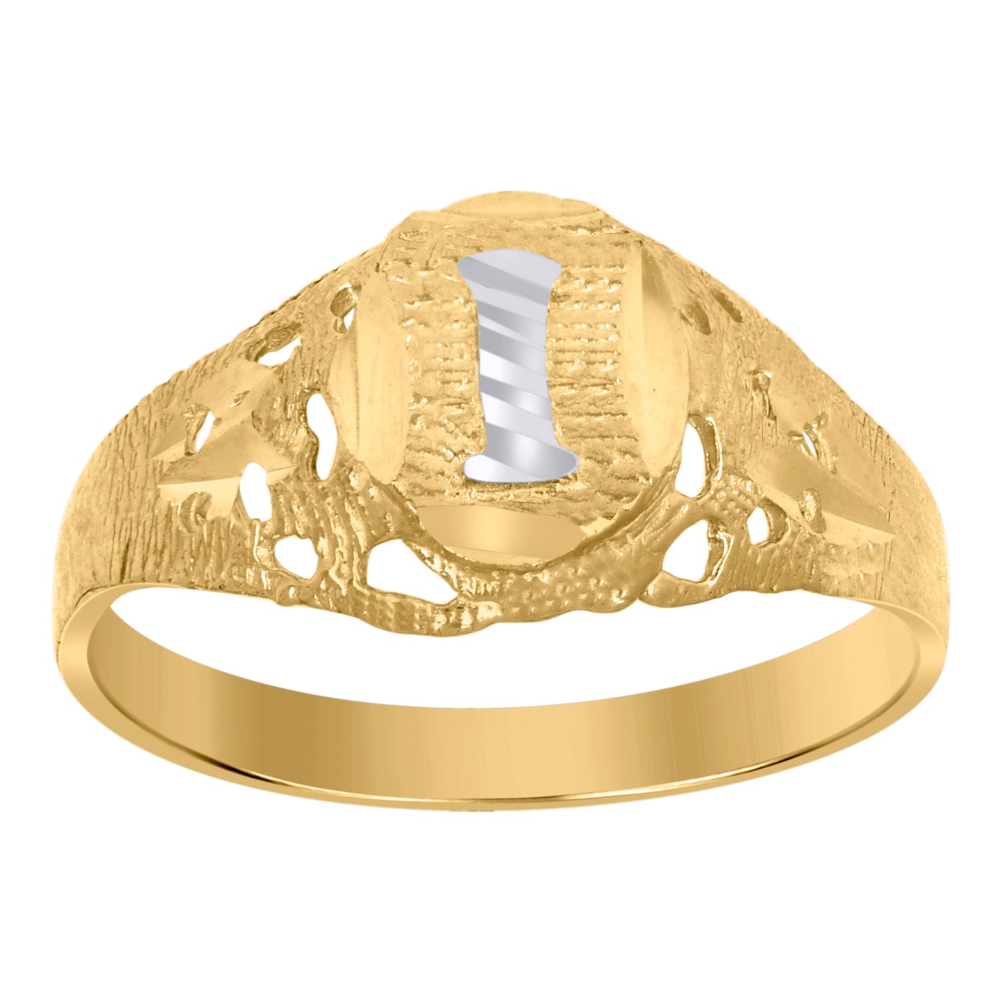 10Kt Gold Initial "I" Letter Ring