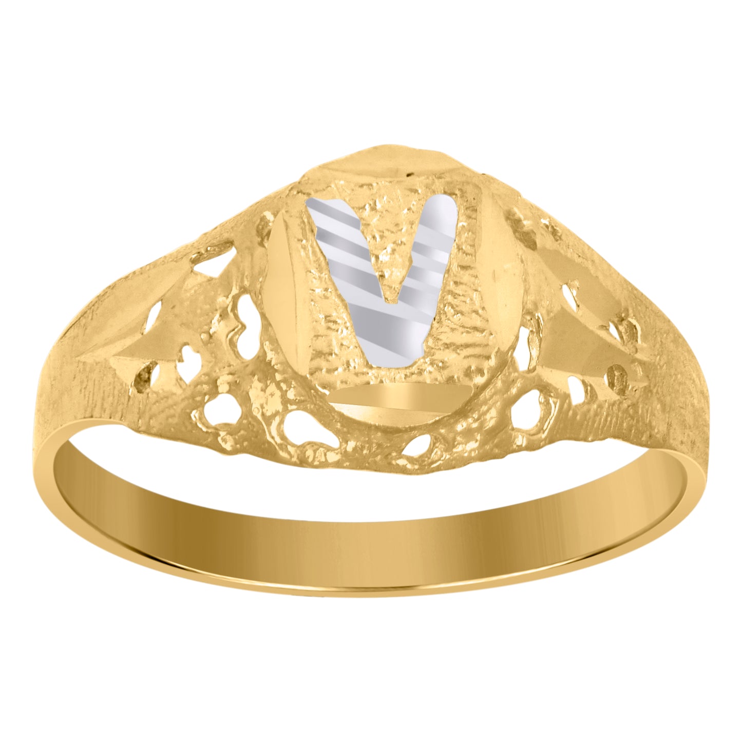 10Kt Gold Initial "V" Letter Ring