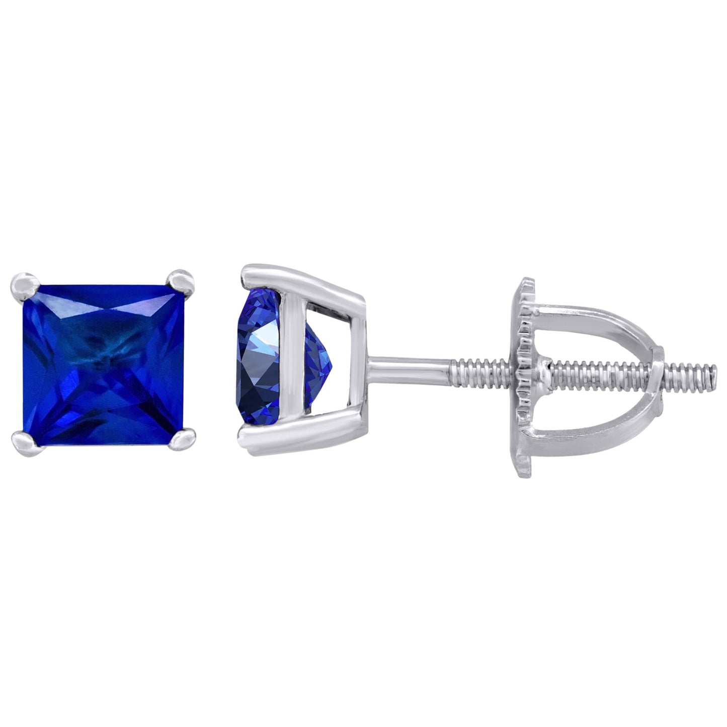 925 Silver 5mm Cz Square Screwback Earrings - Blue