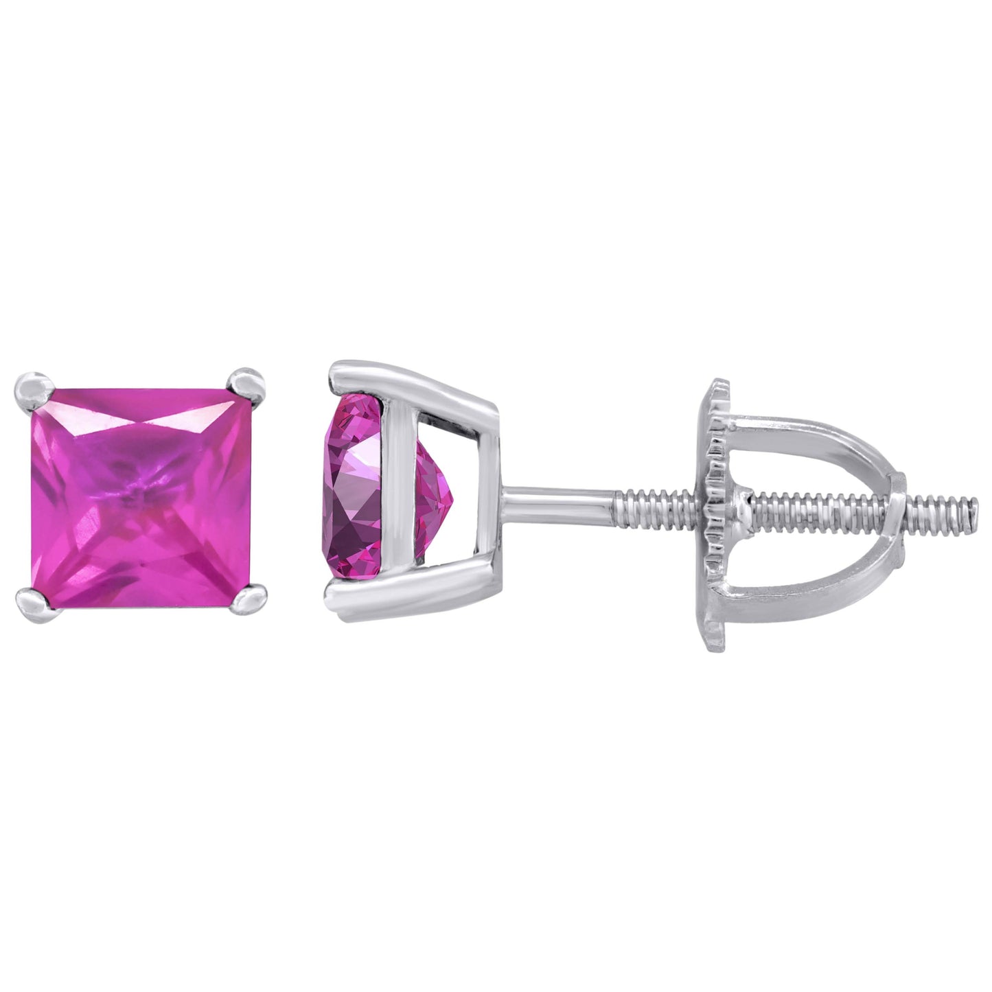 925 Silver 5mm Cz Square Screwback Earrings - Pink