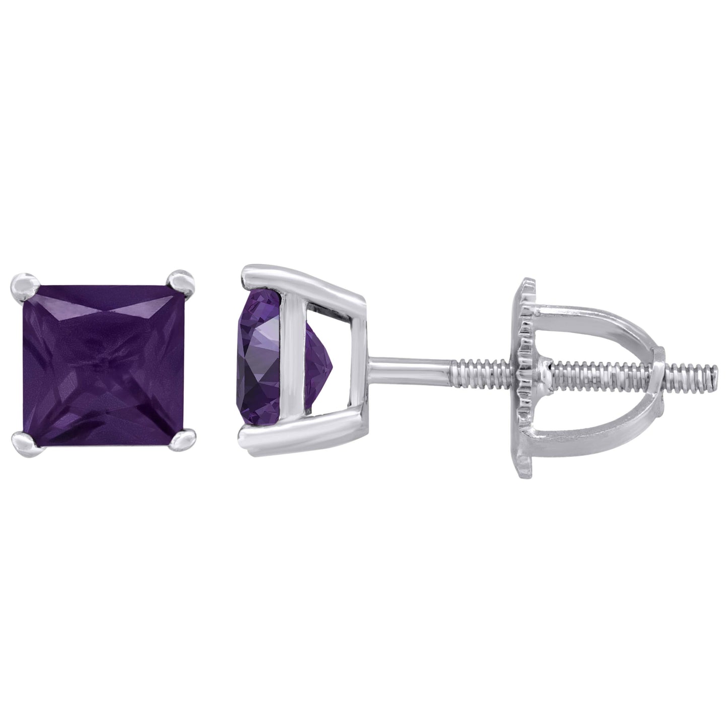 925 Silver 5mm Cz Square Screwback Earrings - Purp