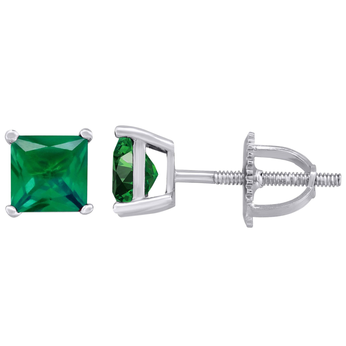925 Silver 5mm Cz Square Screwback Earrings - Gree