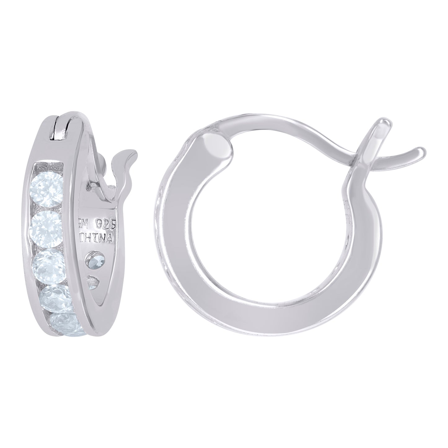 925 Silver 12mm Cz Hoop Earrings