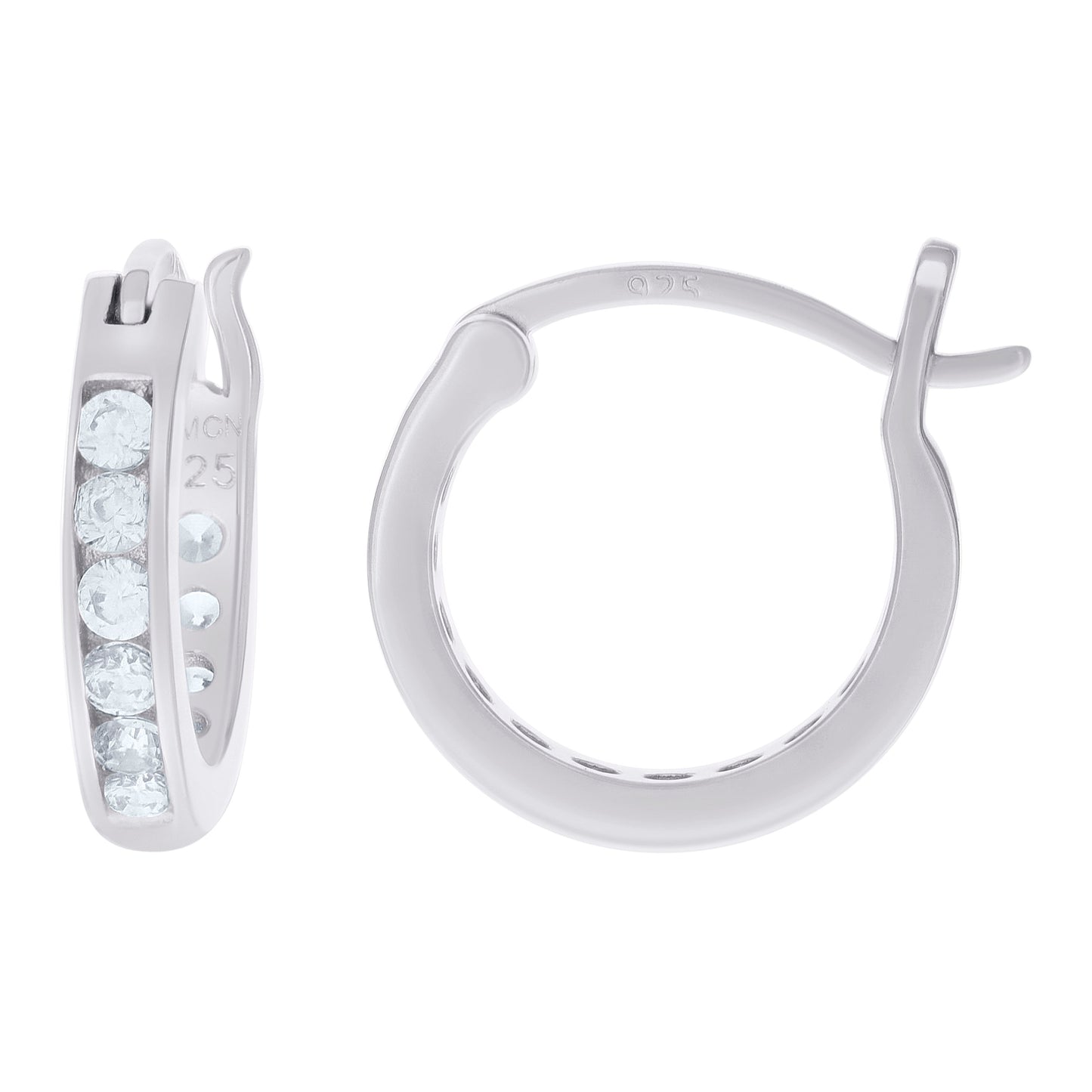 925 Silver 15mm Cz Hoop Earrings