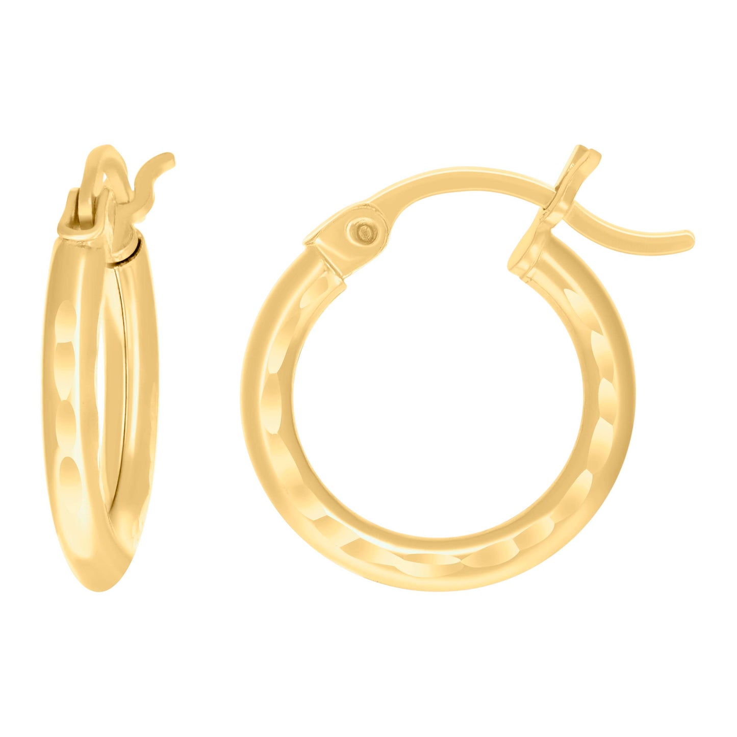 14Kt Gold D/C Hoop Earrings 2mm-12