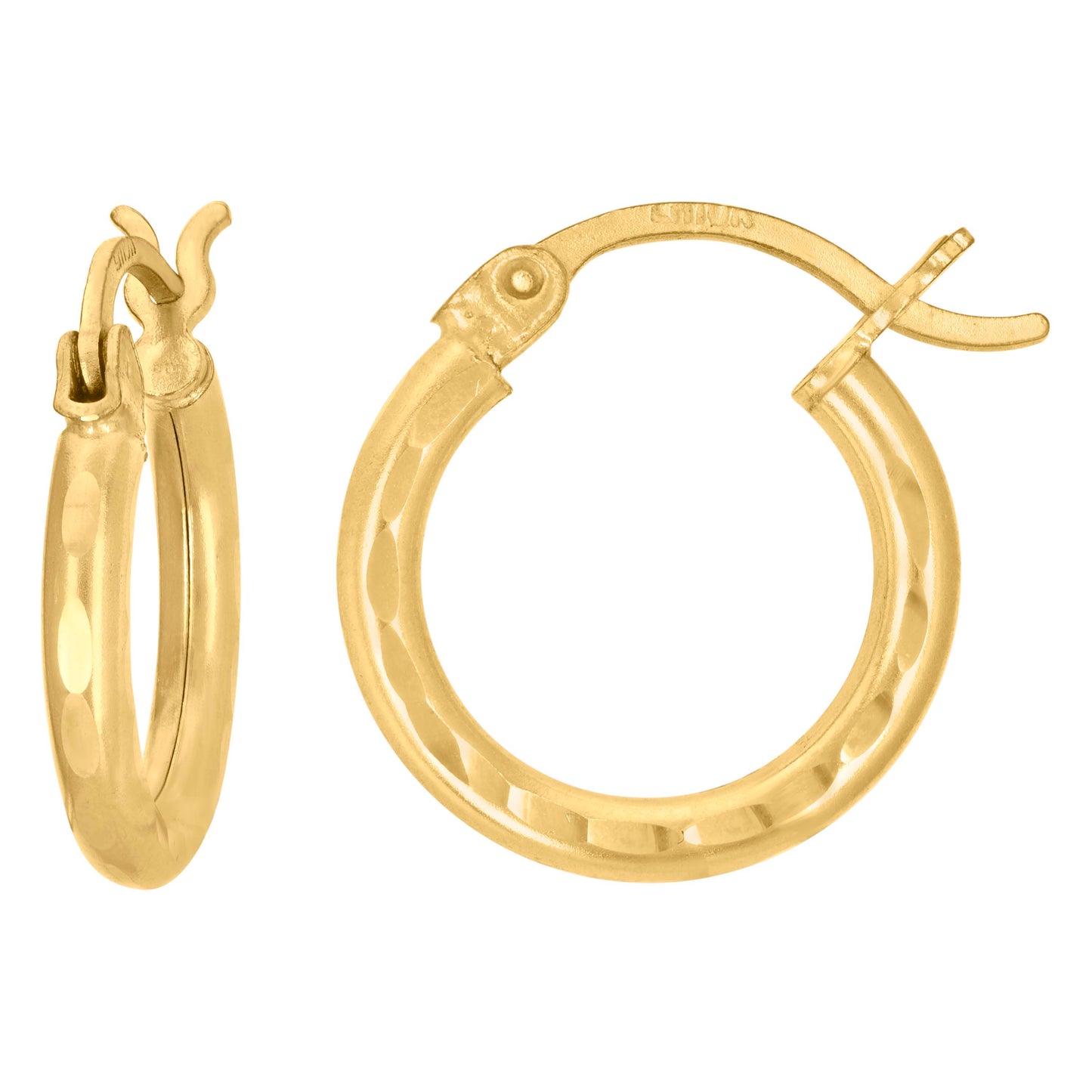 14Kt Gold D/C Hoop Earrings 2mm-15