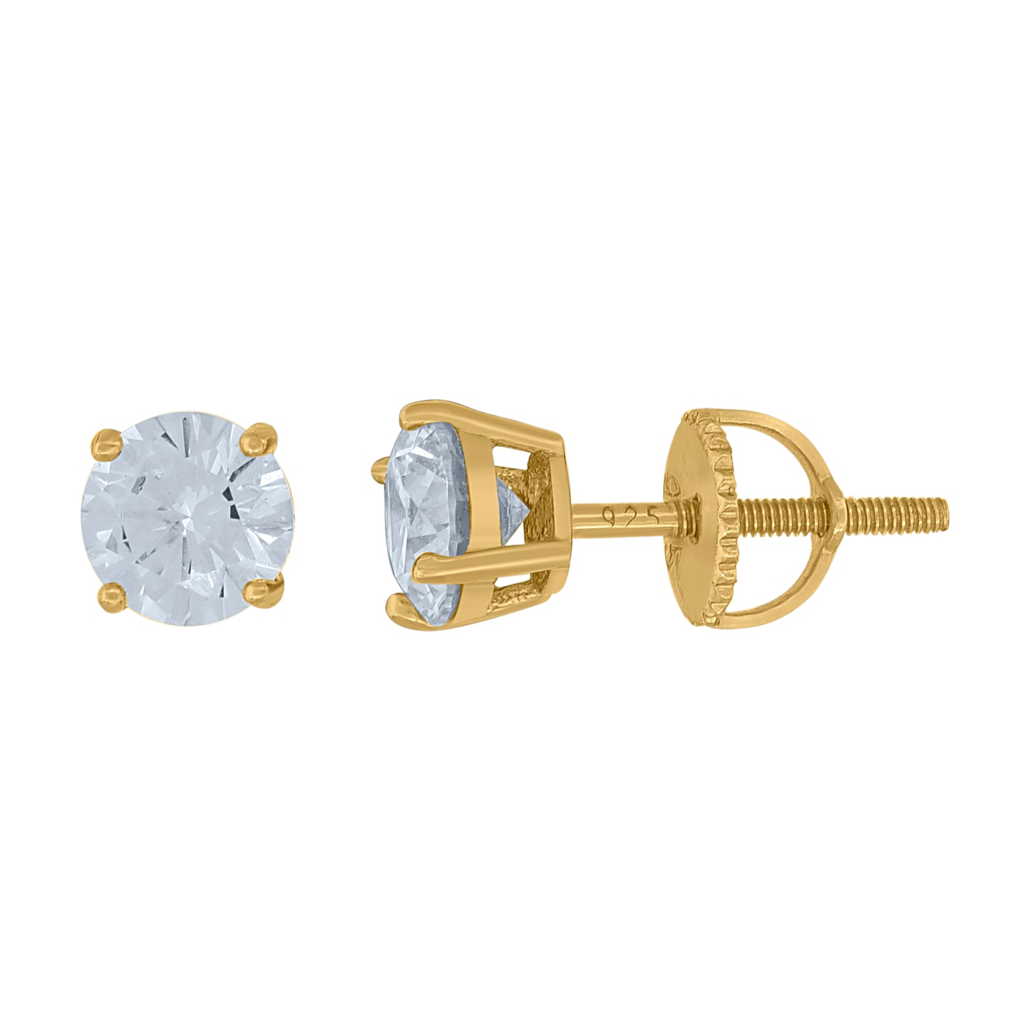 925 Silver 6mm Cz Round Screwback Earrings