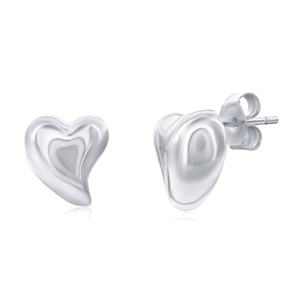 Sterling Silver, Polished Puffed Heart Studs