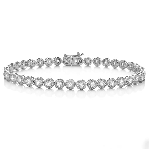 14KW 4.05CTW DIAMOND ROUND FLUER CLUSTER BRACELET