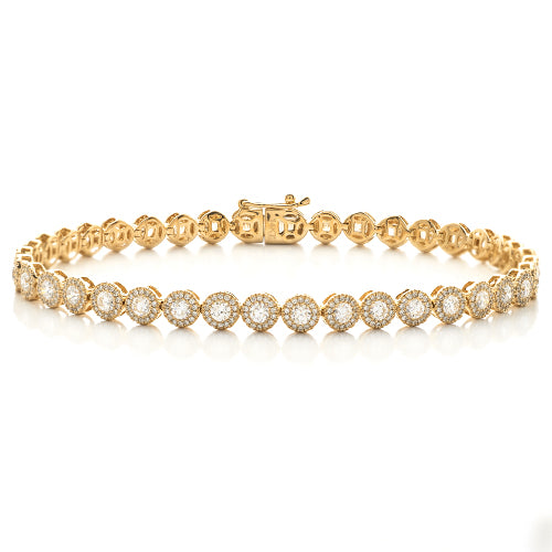 14KY 4.05CTW DIAMOND ROUND FLUER CLUSTER BRACELET