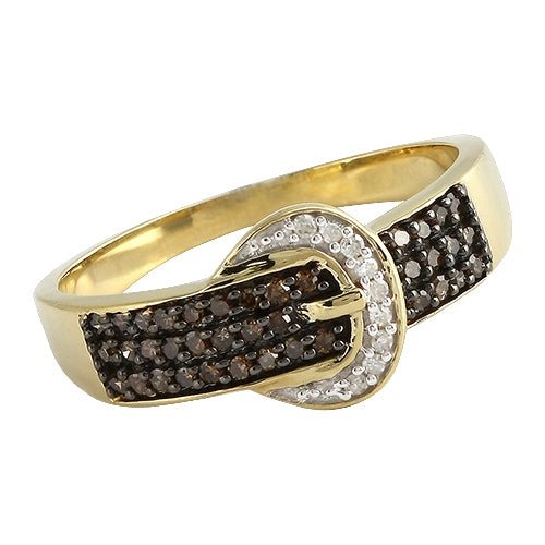 10KY 0.25CTW CHAMPAGNE DIAMOND BUCKLE RING