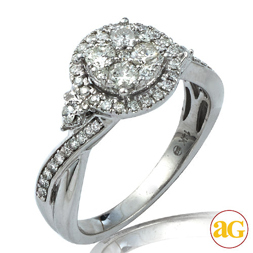 14KW 0.75CTW DIAMOND ROUND CLUSTER RING WITH HALO