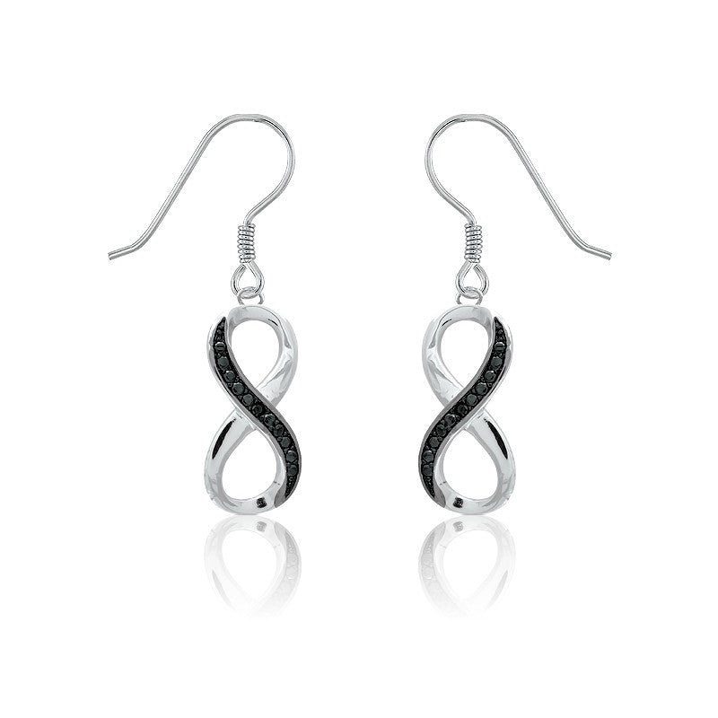 Sterling Silver Pave w/Black Diamond Infinity Earrings
