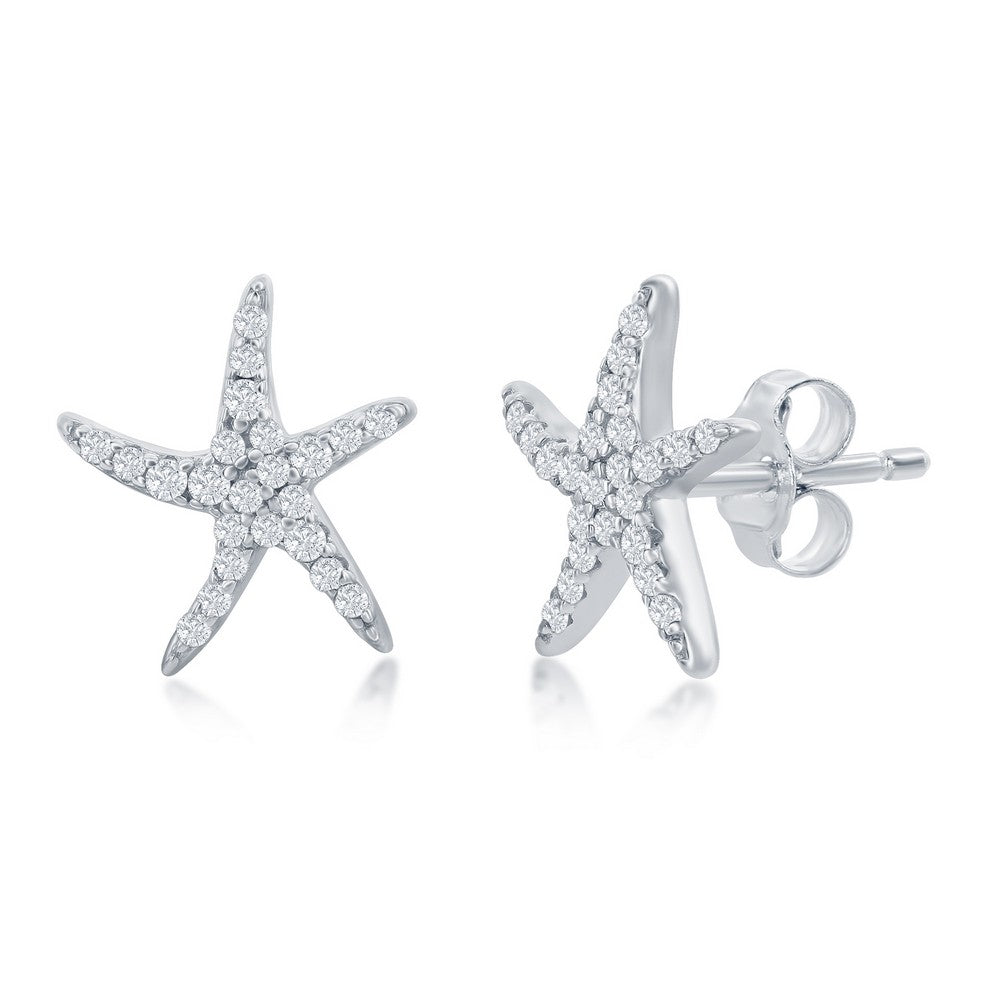 Sterling Silver, CZ Starfish Stud Earrings