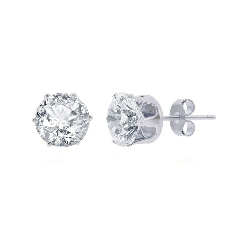 Sterling Silver, 8mm Round CZ Stud Earring