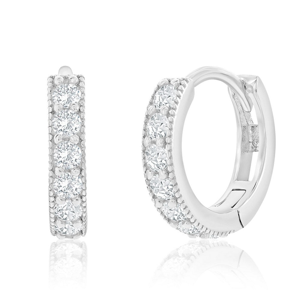 Sterling Silver, 13mm CZ Hoop Earrings