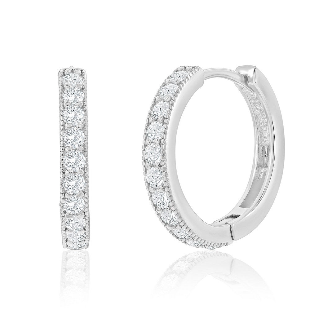 Sterling Silver, 19mm CZ Hoop Earrings