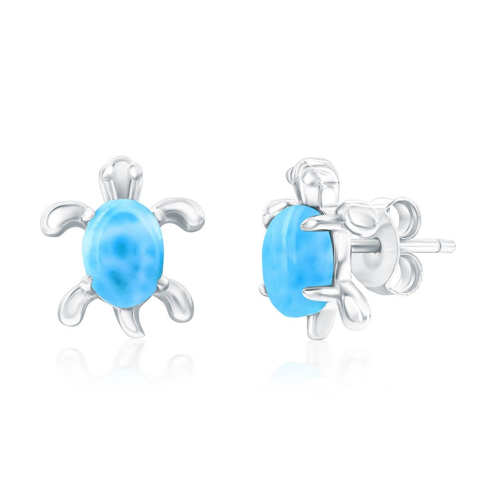 Sterling Silver, Turtle Larimar Studs