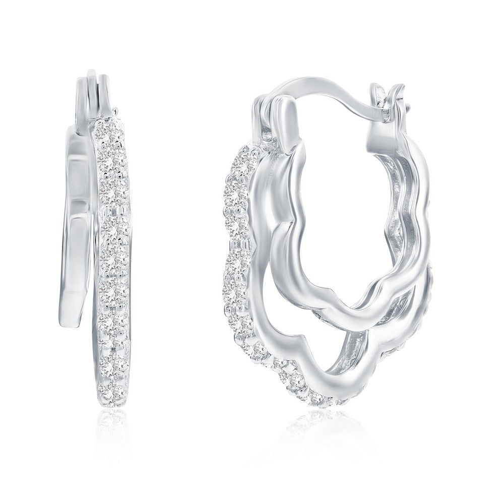 Sterling Silver, Flower CZ Overlapping Hoop Earrings