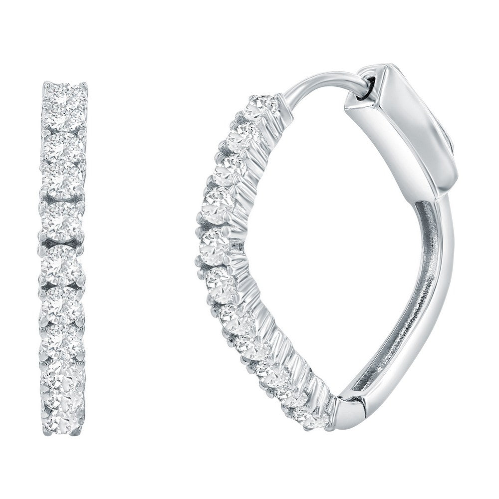 Sterling Silver, 18.5mm Diamond-Shaped CZ Hoop Earrings
