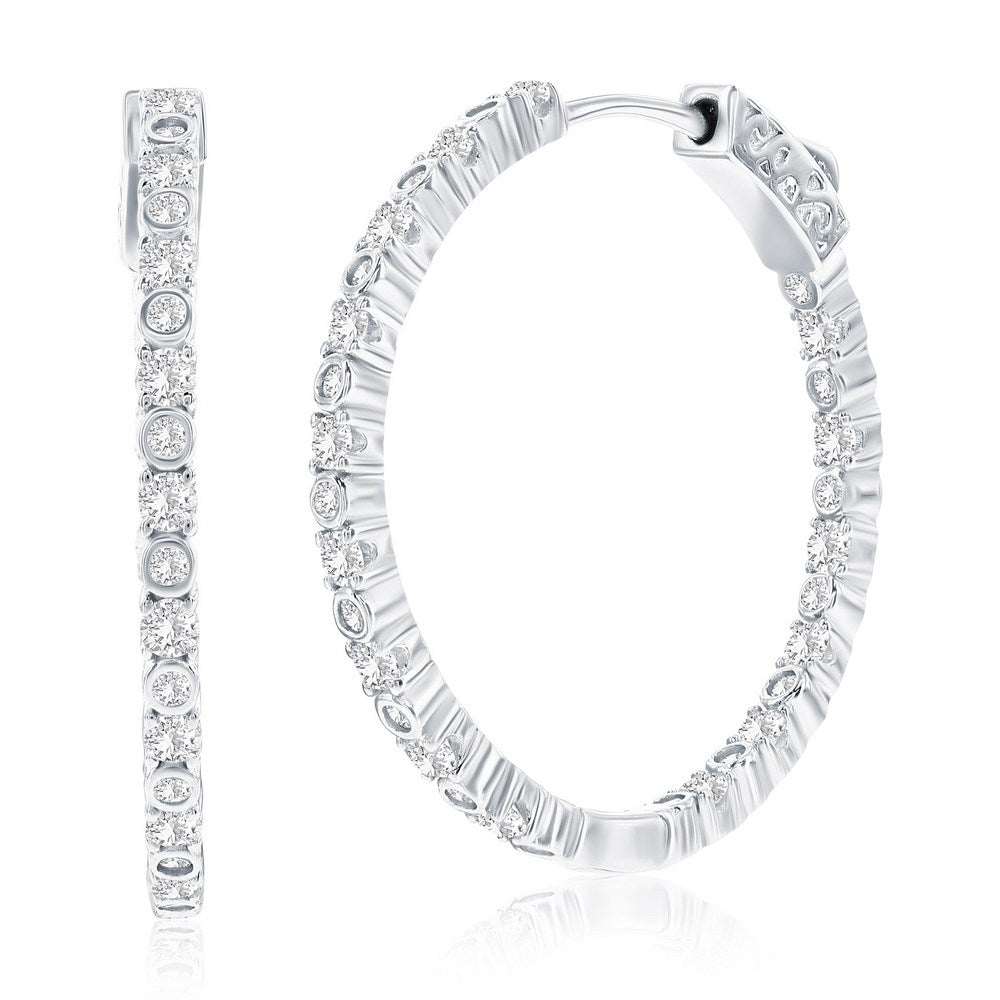 Sterling Silver, 30mm Bezel-Set & Prong Inside-Outside CZ Hoop Earrings