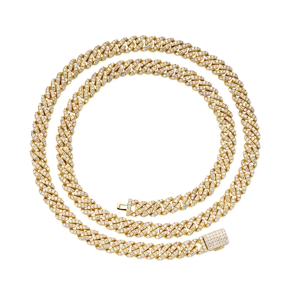 Sterling Silver Moissanite 6mm Cuban Chain Necklace 22IN GP