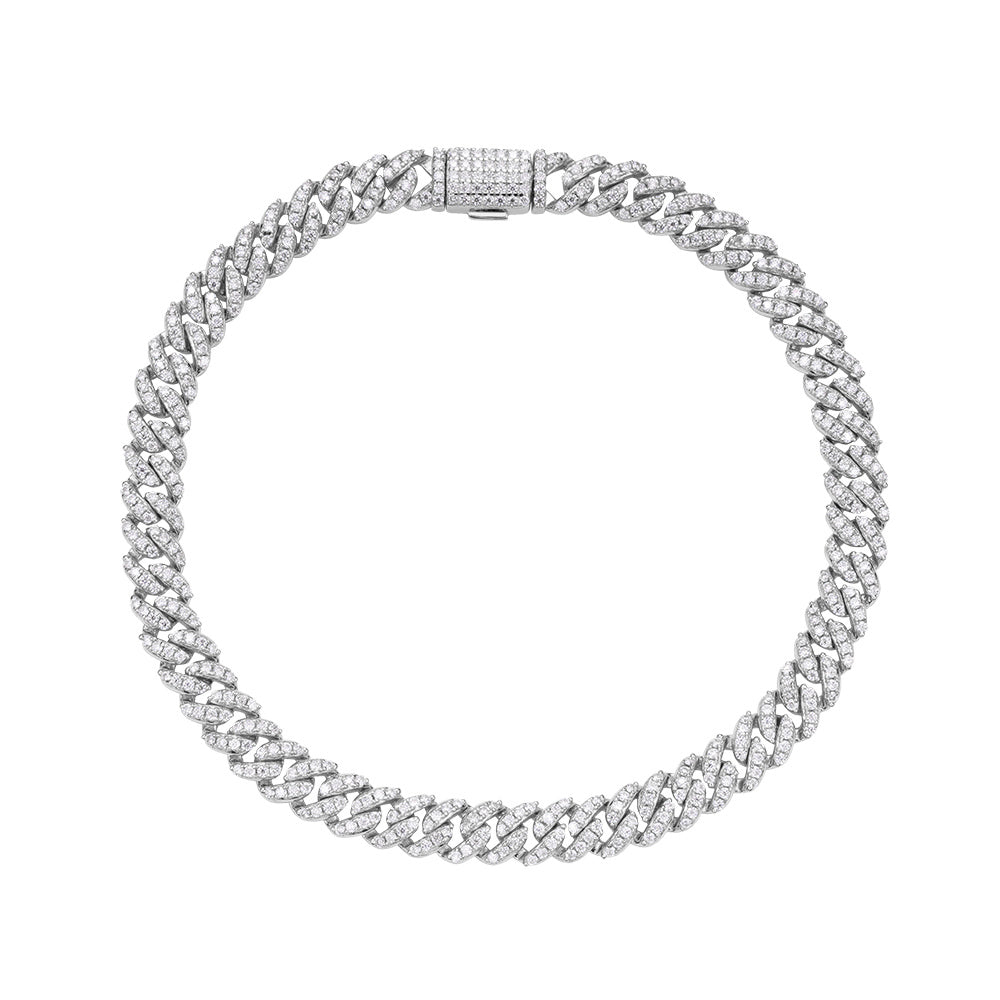 Sterling Silver Moissanite Cuban Chain Bracelet 8 Inch RP 2-7/8 Cttw