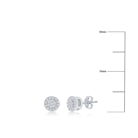 Sterling Silver, Round Halo Diamond 4mm Studs - (38 Stones)