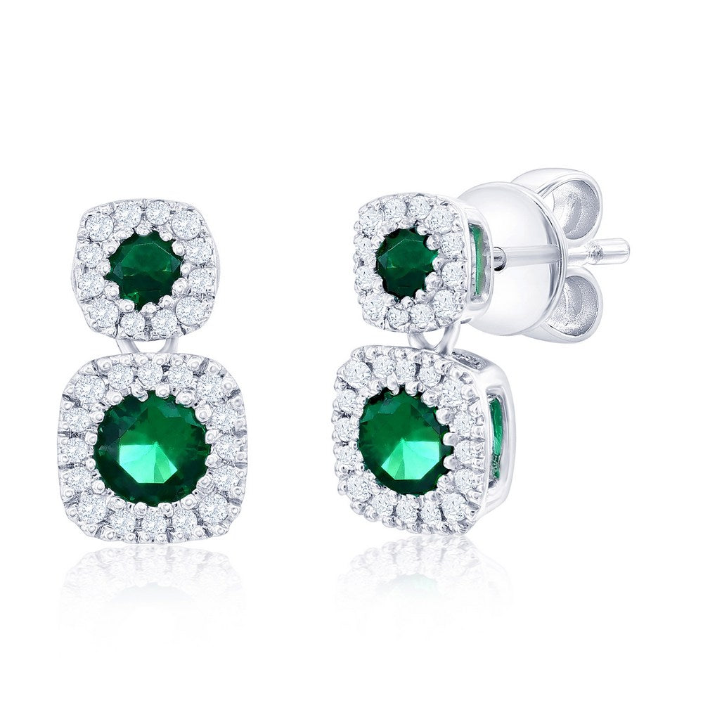 Sterling Silver, Lab-Grown 0.38ct Emerald & 0.12ct Natural Diamond Earrings - (60 Stones)