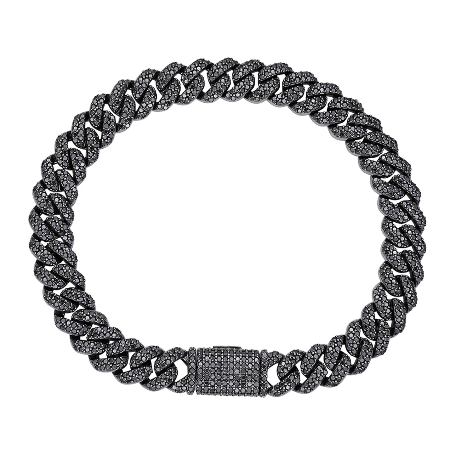 Sterling Silver 8mm Round Black Moissanite Miami Cuban 8 Inch Mens Bracelet BP+BP 5 Cttw