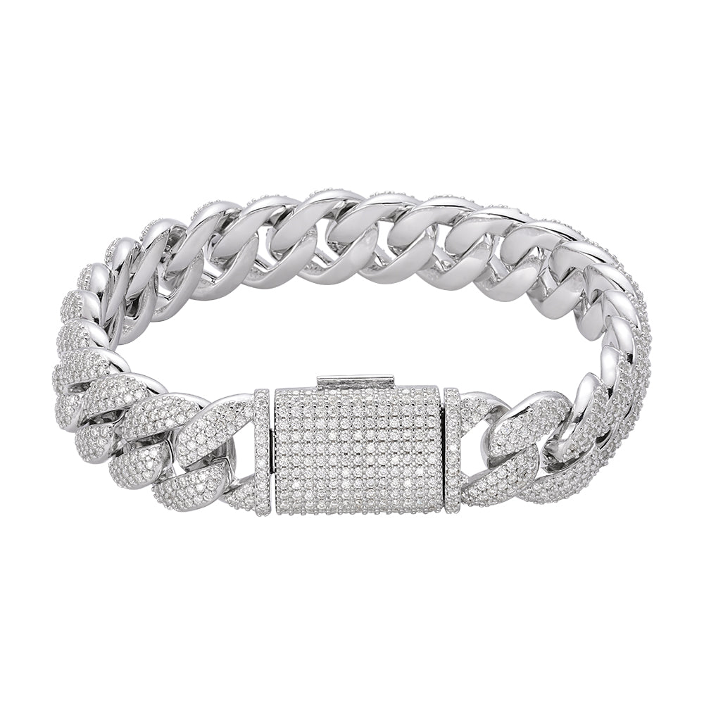 Sterling Silver Round Moissanite 15mm Cuban 8.50 Inch Bracelet RP 11-3/4 Cttw