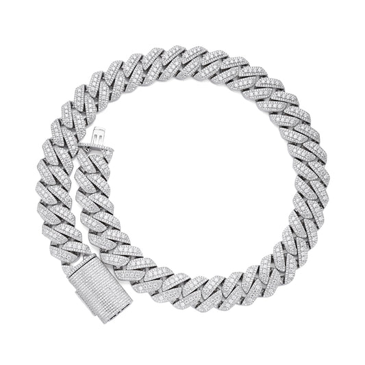 Sterling Silver Moissanite 20mm Three Stone Heavy Cuban Chain 22 Inch Necklace RP 46-1/10 Cttw