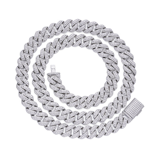 Sterling Silver Moissanite 10mm Heavy Cuban Chain 22 Inch Necklace RP 15-1/2 Cttw