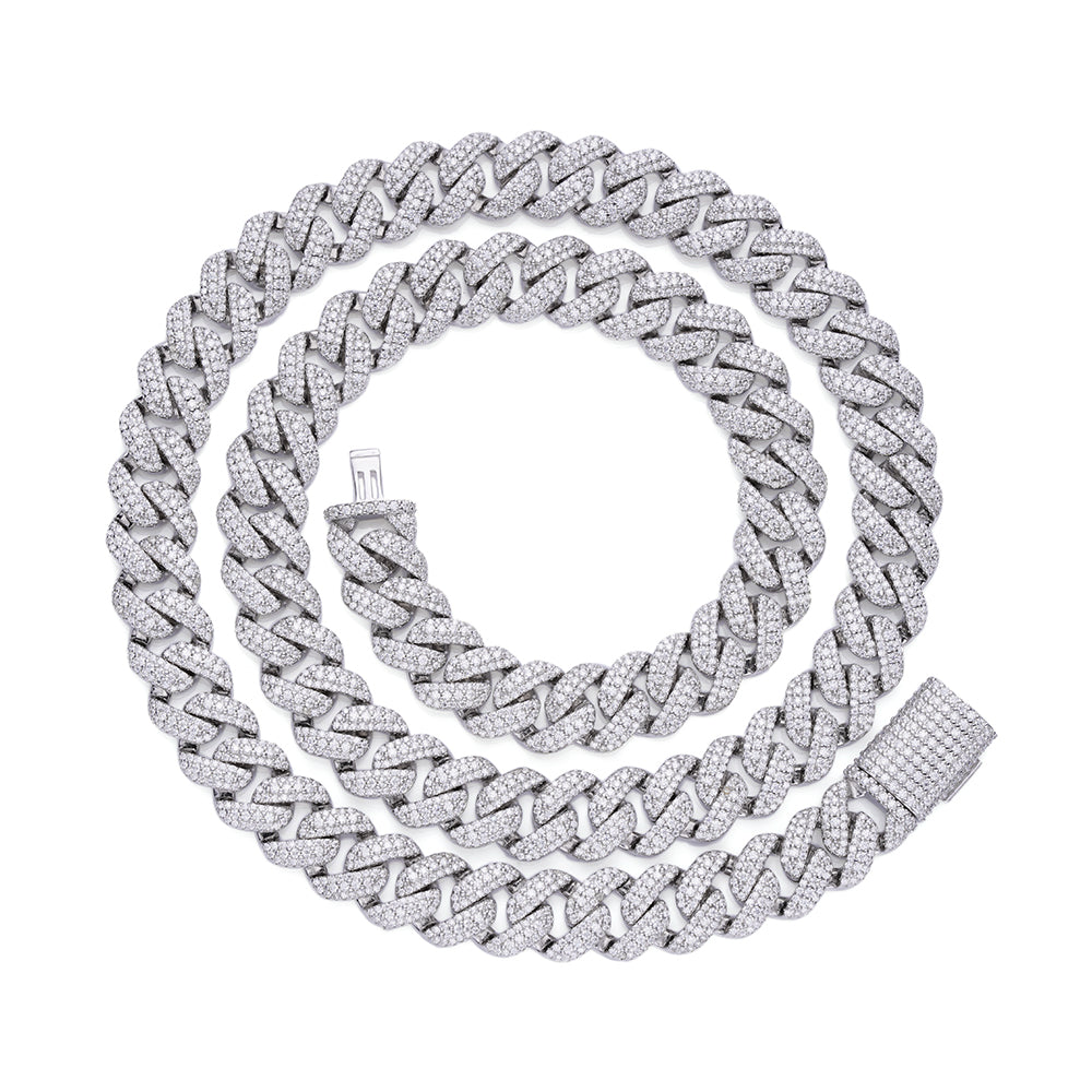 Sterling Silver Moissanite 10mm Heavy Cuban Chain 22 Inch Necklace RP 15-1/2 Cttw