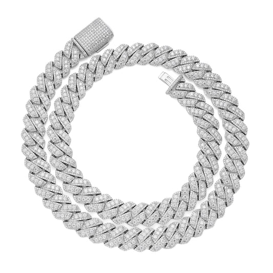 Sterling Silver Round Big Stone in Center Surrounded with Small Stones 12mm Moissanite Cuban Chain 22Inch Necklace RP 30 Cttw