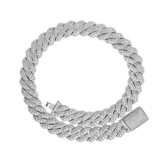 Sterling Silver Round Big Stone in Center Surrounded with Small Stones 20mm Moissanite Cuban Chain 22Inch Necklace PP 55-5/8 Cttw