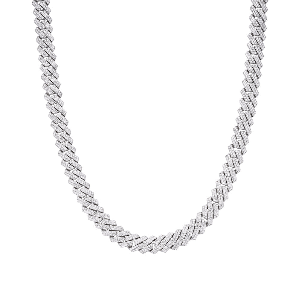 Sterling Silver Round Moissanite 22 Inch Snake Cuban Chain Necklace RP 15-5/8 Cttw