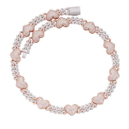 Sterling Silver Round Moissanite Cuban Heart Link Designer 18 Inch Necklace RP+PP 15-1/2 Cttw