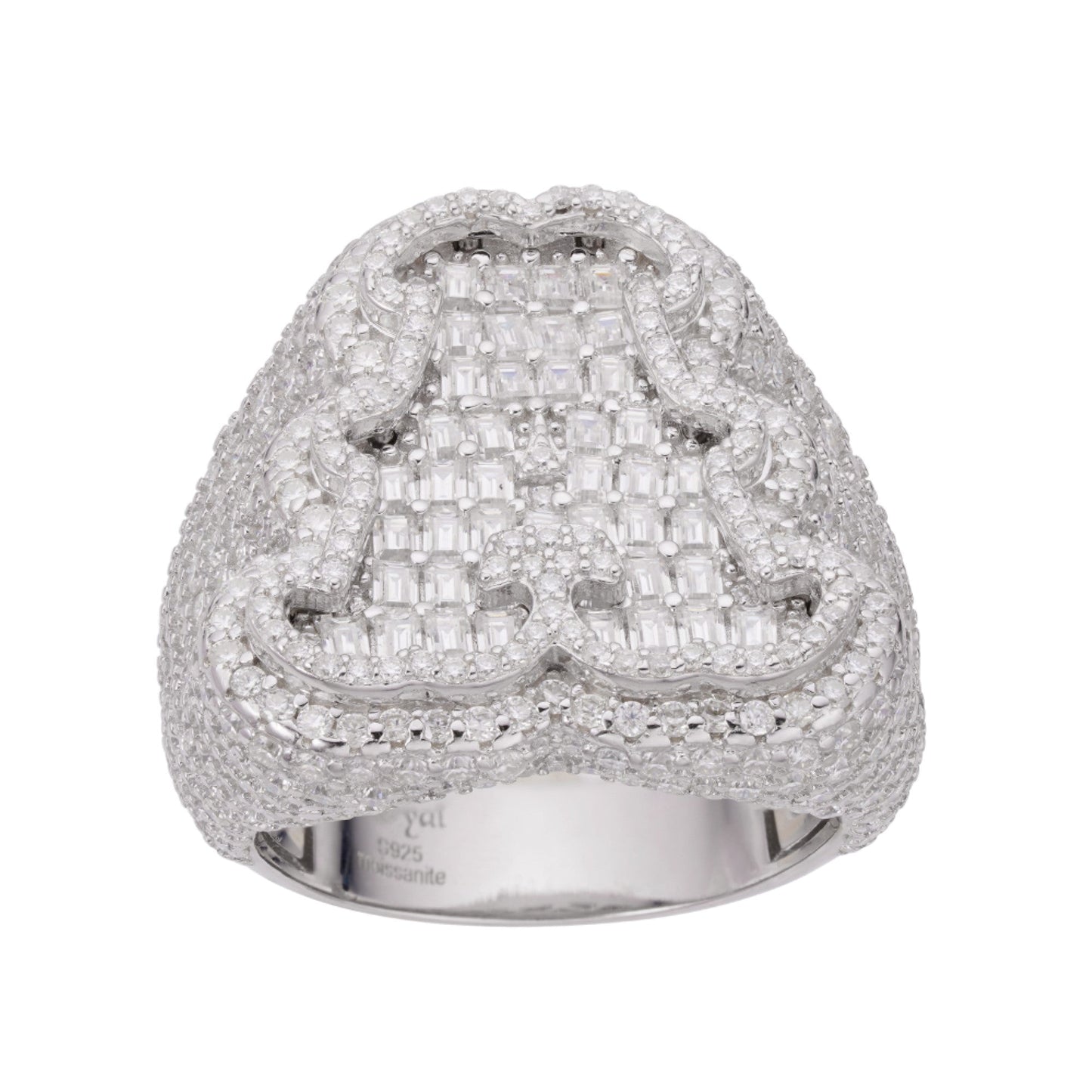 Sterling Silver Round Baguette Moissanite Albhabet A letter Initial SZ 10 Mens Ring RP 7-5/8 Cttw