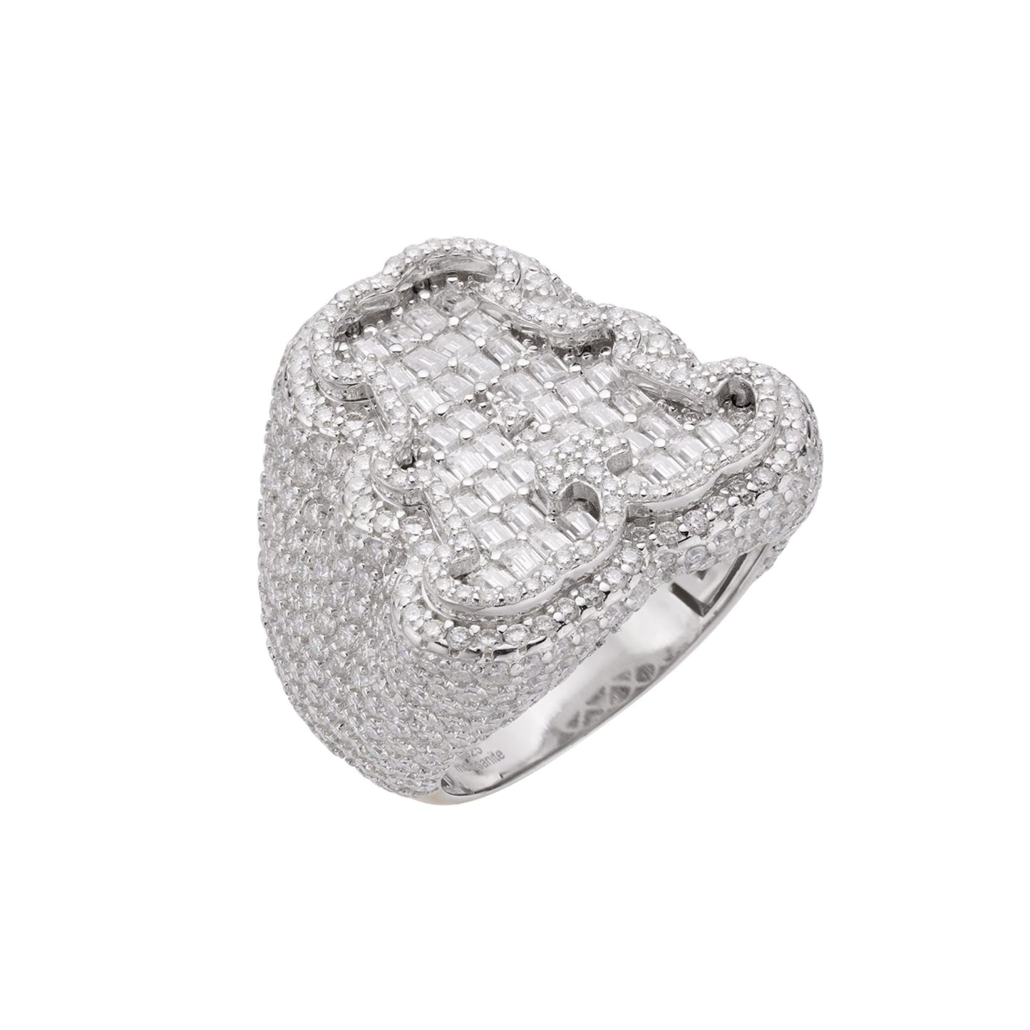 Sterling Silver Round Baguette Moissanite Albhabet A letter Initial SZ 10 Mens Ring RP 7-5/8 Cttw