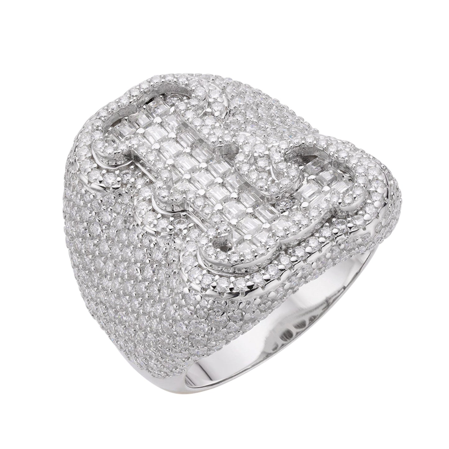 Sterling Silver Round Baugette Moissanite Albhabet L letter Initial SZ 10 Mens Ring RP 6-5/8 Cttw