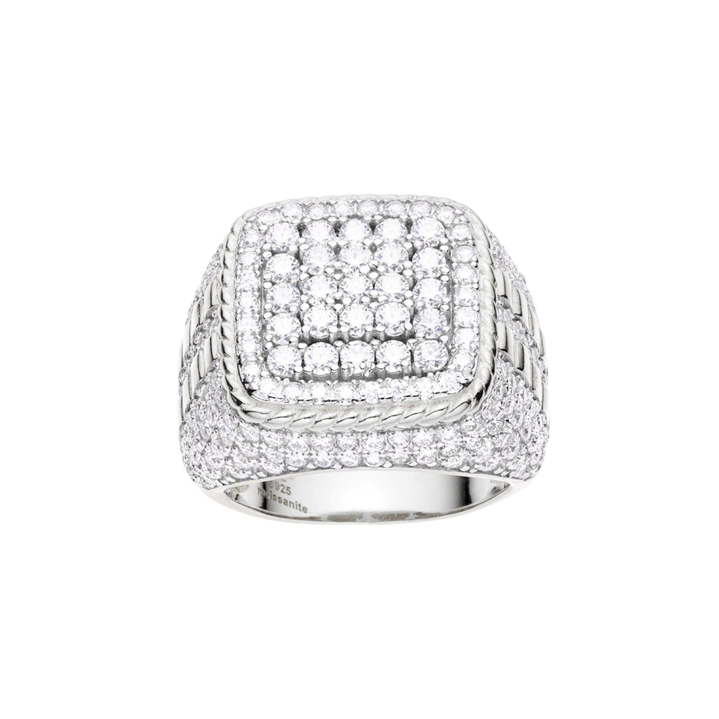 Sterling Silver Round Moissanite Designer Mens Ring RP 3-7/8 Cttw