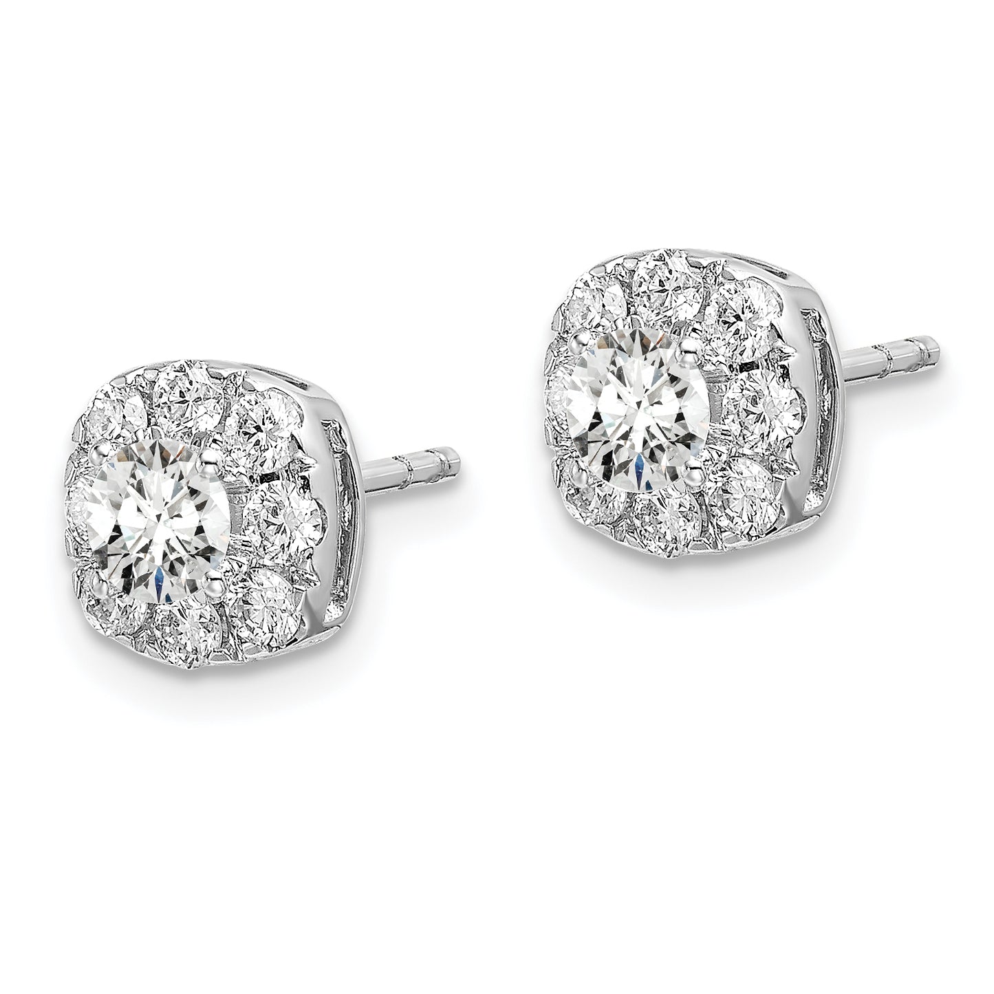 14k White Gold 1 ct Lab Grown Diamond VS/SI+ G+ Cushion Halo Post Earrings