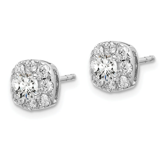 14k White Gold 1 ct Lab Grown Diamond VS/SI+ G+ Cushion Halo Post Earrings