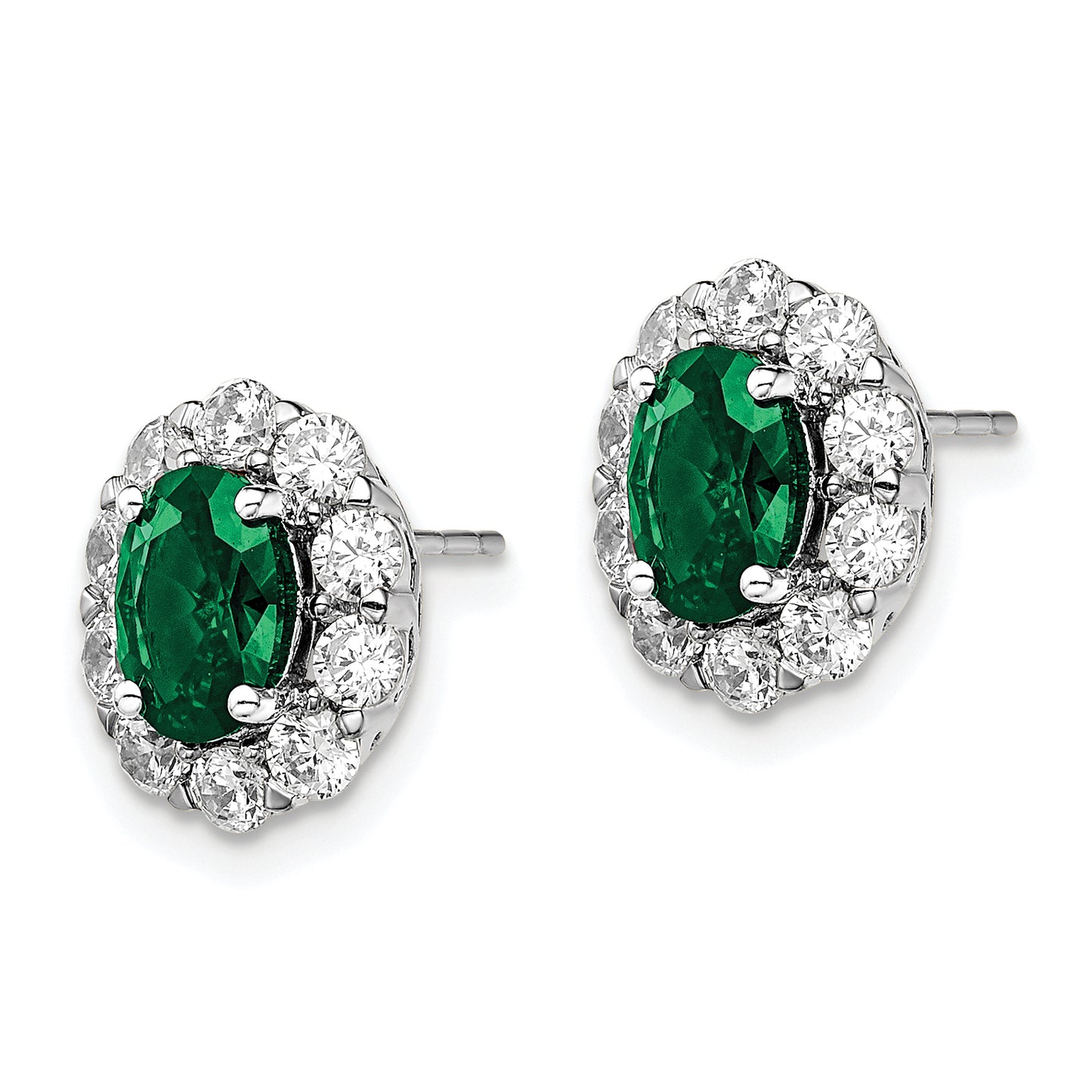 14k White Gold 1 1/5 ct Lab Grown Dia VS/SI+ G+ & Cr Emerald Post Earrings