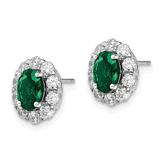 14k White Gold 1 1/5 ct Lab Grown Dia VS/SI+ G+ & Cr Emerald Post Earrings