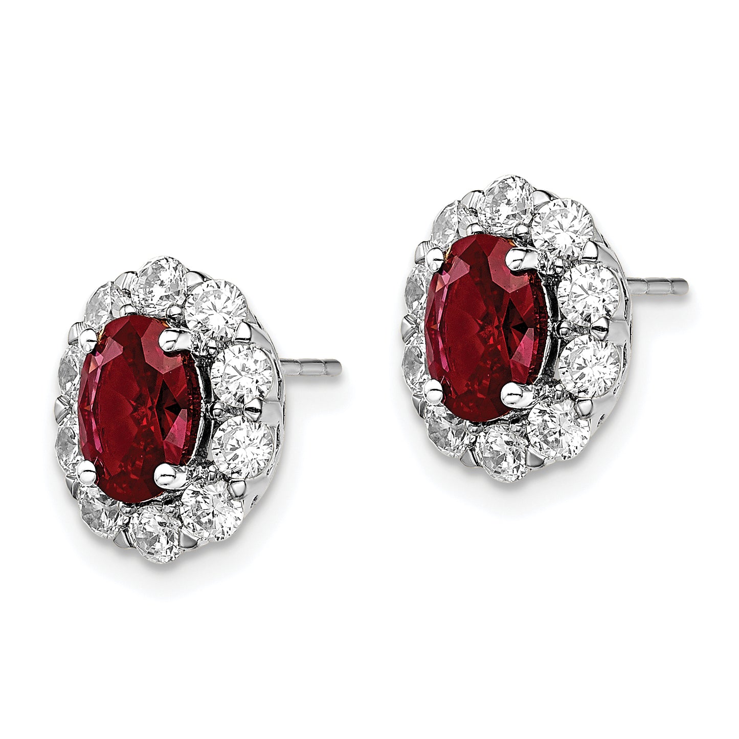 14k White Gold 1 1/5 ct Lab Grown Dia VS/SI+ G+& Cr Ruby Halo Post Earrings
