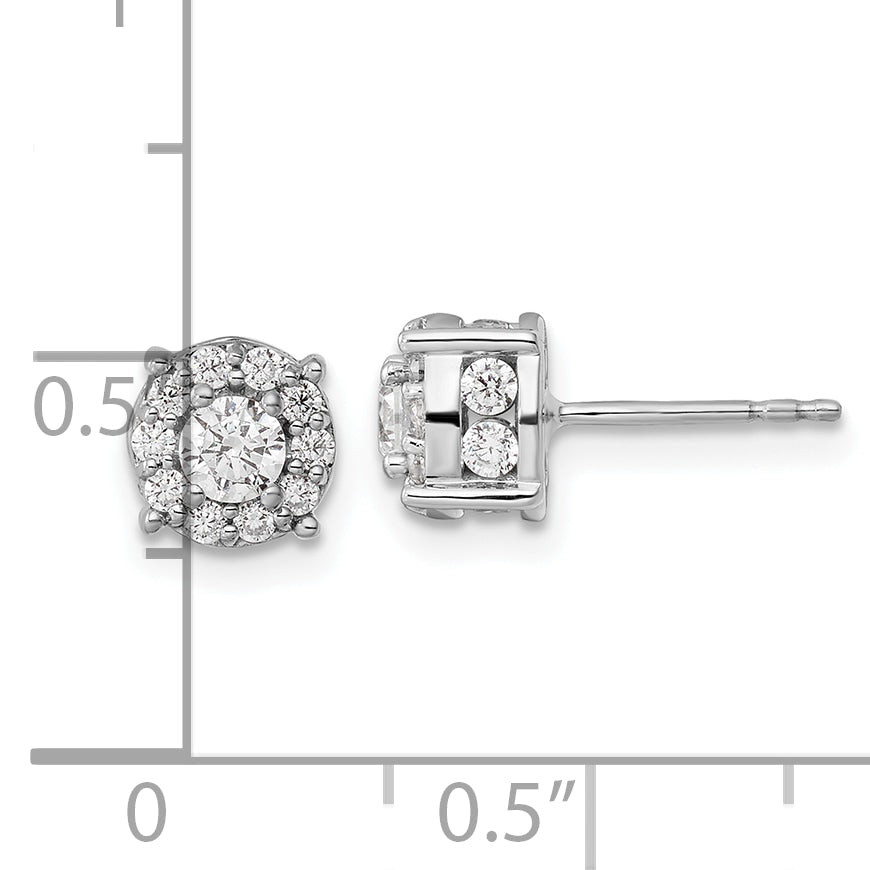 14kw 1ct Lab Grown Diamond VS/SI+ G+ Comp Round Halo Post Earrings
