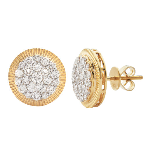 14KY 1.50CTW DIAMOND ROUND CLUSTER EARRINGS WITH